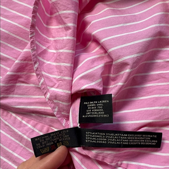 Ralph Lauren Black Label Pink White Stripe Button Down Shirt Preppy Logo Sz 2 - Picture 8 of 10